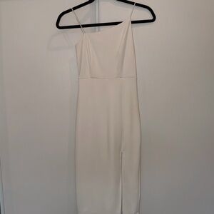 Hello Molly White Asymmetrical Midi Dress with Slit